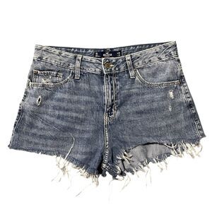 Hollister High Rise Vintage Baggy Distressed Cut Off Denim Shorts Size 7 28 Blue